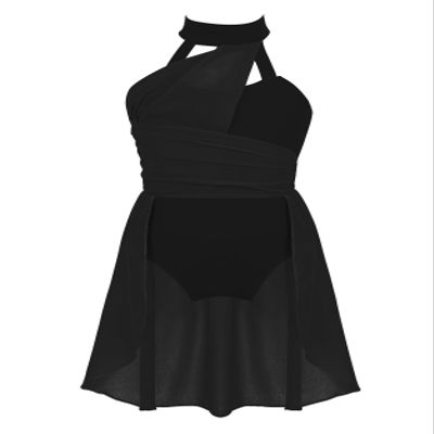 Nikiikoo Kids Girls Halter Cutouts Color Blocking Modern Lyrical Dance Leotard Tulle Dress for Ballet Jazz Skating Black 8 Years