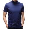 Hedmy Men's Mock Neck Short Sleeve T-Shirt Half Turtleneck Casual Undershirt Basic Slim Lightweight Tee Blue Large view 1