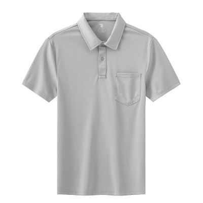 BASUDAM Men's Polo Shirts with Pocket Quick Dry Short Sleeve Active Performance Light Grey XXL