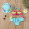 Yccutest Infant Baby Girl Flower Swimsuit 3Pcs Halter Triangle Tops Ruffle Bottoms Sun Hat Bikini Set Bathing Suit Swimwear (Blue,0-6 Months) view 3