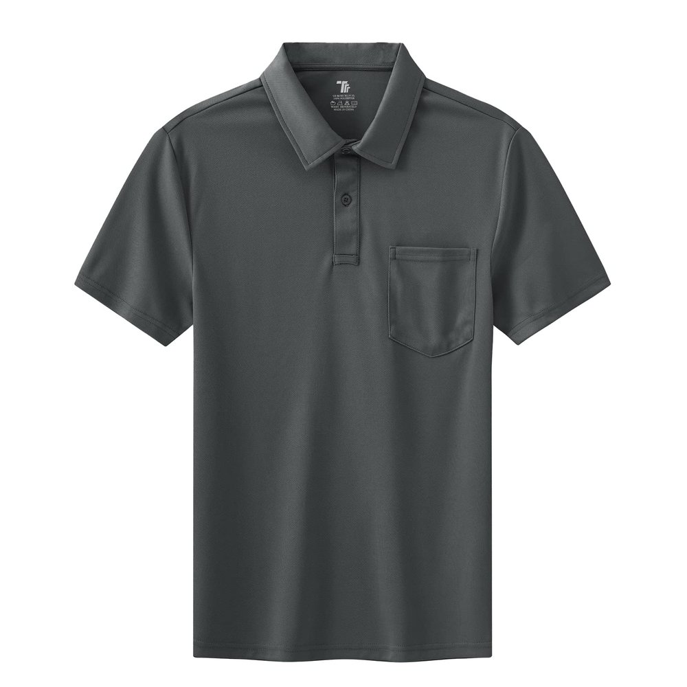 BASUDAM Men's Polo Shirts with Pocket Quick Dry Short Sleeve Active Performance Dark Grey S