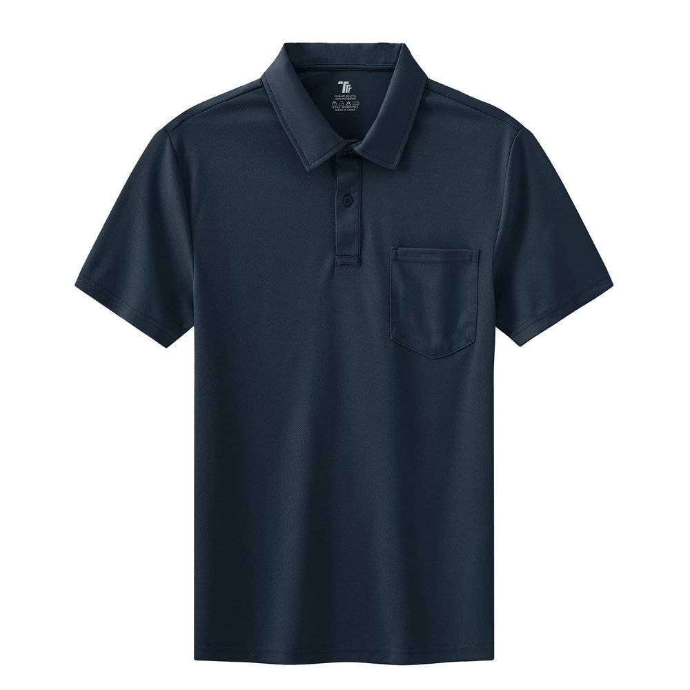 BASUDAM Men's Polo Shirts with Pocket Quick Dry Short Sleeve Active Performance Navy M