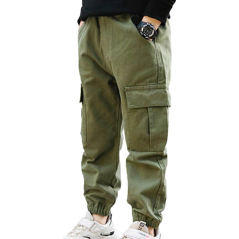Jhaoyu Kids Boys Cargo Joggers Pants Elastic Waist Casual Jogging Hiking Camping Trousers Athletic Pants Sweatpants Army Green 12 Years