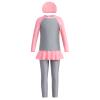 Girls Long Sleeve Muslim Swimsuit Swimwear Full Cover Modest Islamic Burkini Tankini UPF 50+ Sun UV Protective Tops Pants Swim Cap Rash Guard Outfit Bathing Suit Beachwear Gray 9-10 Years view 1