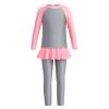 Girls Long Sleeve Muslim Swimsuit Swimwear Full Cover Modest Islamic Burkini Tankini UPF 50+ Sun UV Protective Tops Pants Swim Cap Rash Guard Outfit Bathing Suit Beachwear Gray 9-10 Years view 2