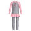 Girls Long Sleeve Muslim Swimsuit Swimwear Full Cover Modest Islamic Burkini Tankini UPF 50+ Sun UV Protective Tops Pants Swim Cap Rash Guard Outfit Bathing Suit Beachwear Gray 9-10 Years view 3