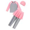 Girls Long Sleeve Muslim Swimsuit Swimwear Full Cover Modest Islamic Burkini Tankini UPF 50+ Sun UV Protective Tops Pants Swim Cap Rash Guard Outfit Bathing Suit Beachwear Gray 9-10 Years view 4