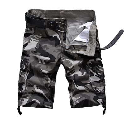 Camo Cargo Shorts for Men Lightweight Multi Pocket Camouflage Shorts Loose Cotton Outdoor Short Pants No Belt (Grey,29)