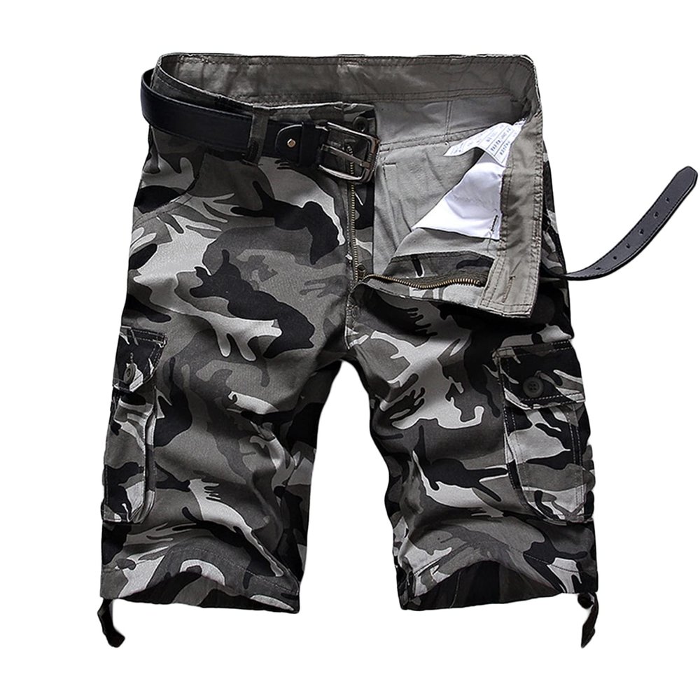 Camo Cargo Shorts for Men Lightweight Multi Pocket Camouflage Shorts Loose Cotton Outdoor Short Pants No Belt (Grey,29)