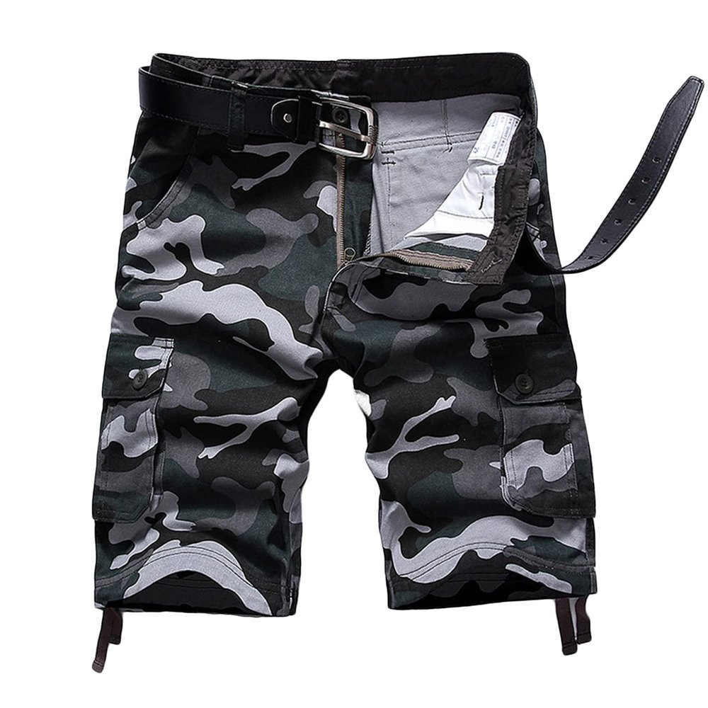 Camo Cargo Shorts for Men Lightweight Multi Pocket Camouflage Shorts Loose Cotton Outdoor Short Pants No Belt (Blue,38)