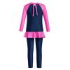 Girls Long Sleeve Muslim Swimsuit Swimwear Full Cover Modest Islamic Burkini Tankini UPF 50+ Sun UV Protective Tops Pants Swim Cap Rash Guard Outfit Bathing Suit Beachwear Navy Blue 11-12Y view 3