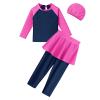 Girls Long Sleeve Muslim Swimsuit Swimwear Full Cover Modest Islamic Burkini Tankini UPF 50+ Sun UV Protective Tops Pants Swim Cap Rash Guard Outfit Bathing Suit Beachwear Navy Blue 11-12Y view 4