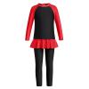 Girls Long Sleeve Muslim Swimsuit Swimwear Full Cover Modest Islamic Burkini Tankini UPF 50+ Sun UV Protective Tops Pants Swim Cap Rash Guard Outfit Bathing Suit Beachwear Black 7-8 Years view 2