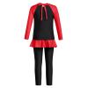 Girls Long Sleeve Muslim Swimsuit Swimwear Full Cover Modest Islamic Burkini Tankini UPF 50+ Sun UV Protective Tops Pants Swim Cap Rash Guard Outfit Bathing Suit Beachwear Black 7-8 Years view 3