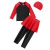 Girls Long Sleeve Muslim Swimsuit Swimwear Full Cover Modest Islamic Burkini Tankini UPF 50+ Sun UV Protective Tops Pants Swim Cap Rash Guard Outfit Bathing Suit Beachwear Black 7-8 Years view 4