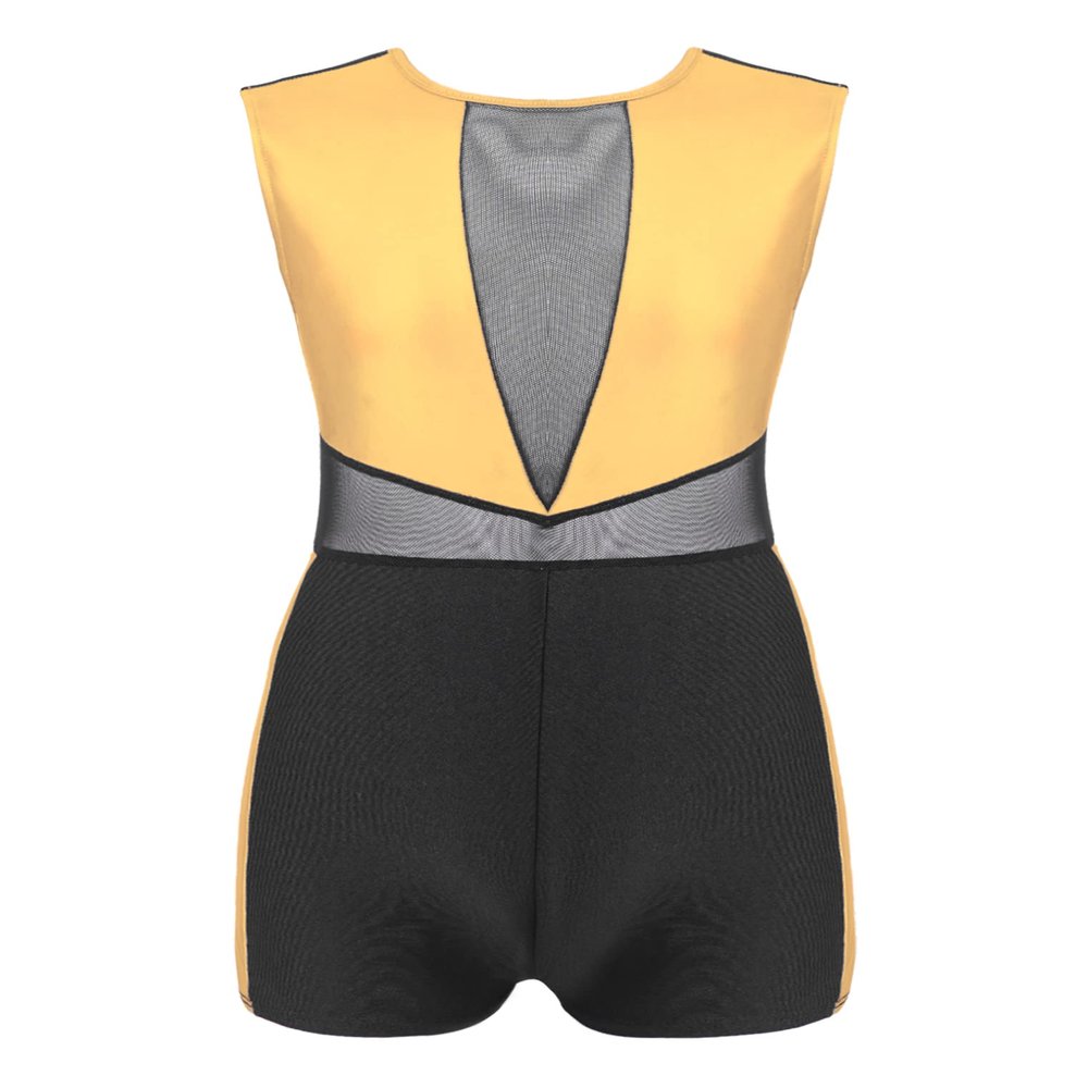 Freebily Kids Girls Sleeveless Hollow Back Gymnastic Dance Leotard Bodysuit Mesh Patchwork Active Unitard Jumpsuit Gold 4 Years