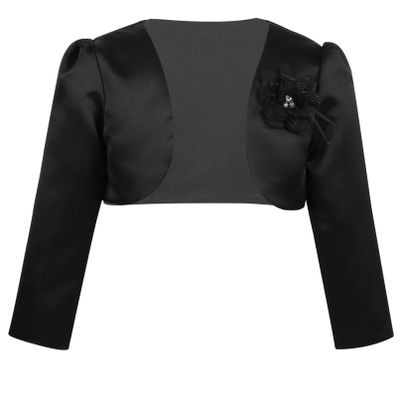 Sywiyi Flower Girls Dress Coat Jacket Kids Elegant Satin Bolero Shrugs Wedding Bridesmaid Dress Cropped Cardigan Black 9-12 Months