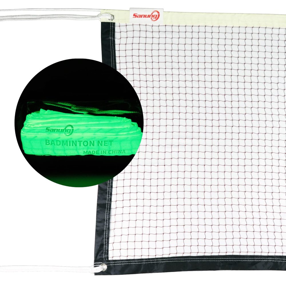 Sanung Fluorescent Badminton Net,20FT x 2.5FT Standard Size Volleyball Badminton Net Replacement for Night Use,Indoor Outdoor Weather-Proof,Upper Edging Glowing in The Dark