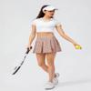 Dumajo Women's Pleated Tennis Skirts High Waist Lightweight Athletic Workout Running Skorts Mini Skirt with Pockets,Plaid Pink,2XL view 3
