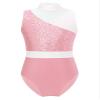 Agoky Girls Mock Neck Sleeveless Sparkly Sequin Hollow Back Ballet Dance Leotard Athletic Gymnastic Workout Unitard Pink 4 Years view 1