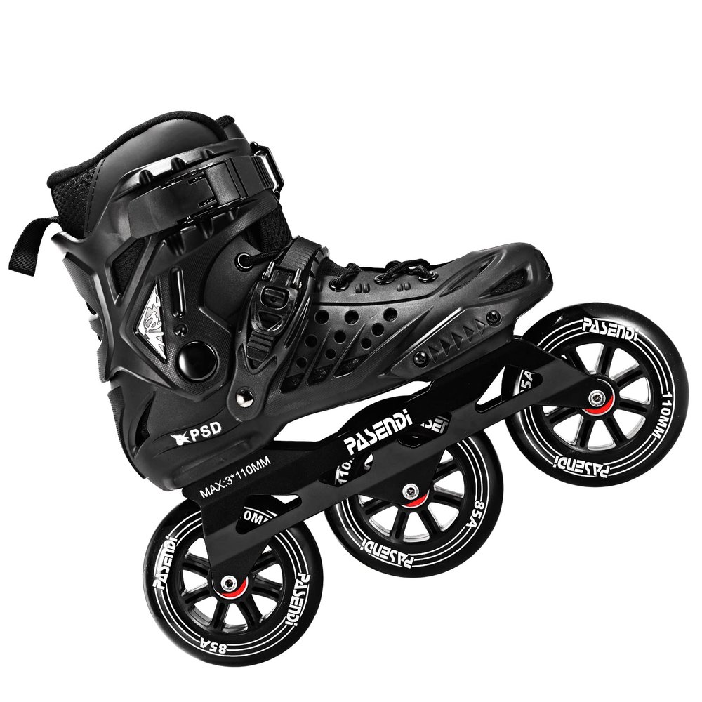 PASENDI Professional 3X110Mm Wheels Inline Skates for Adult Women Men - Outdoor Fitness Single Row 3Dw Speed Skates (US Men 8-9/Women 9-10/28CM, Black)