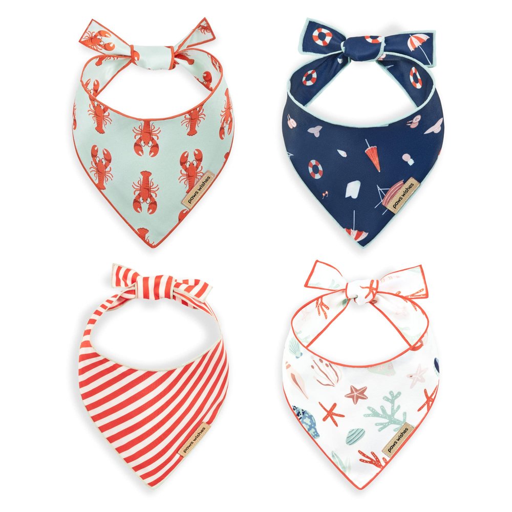 Paws Wishes Dog Bandana 4 Pack, All in One Set Holiday in Maine, Pet Friendly Design, Hair and Water Resistant, Adjustable Dog Scarf for Medium Boy Girl Dog