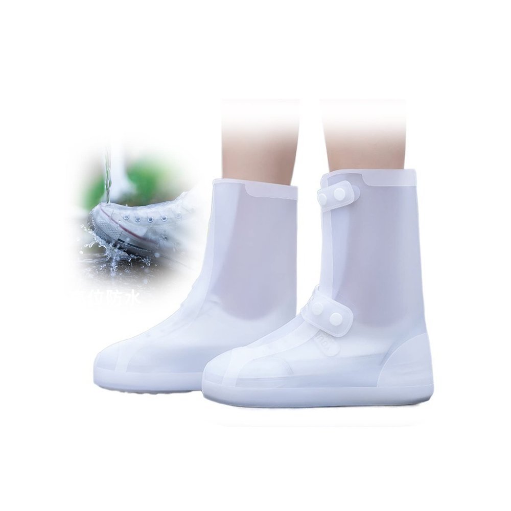 Reusable Shoe Covers Thickened Non-slip Silicone Rain Boot Cover Double-breasted Design, Easy To Put On And Take Off Suitable For Women, Men, Children, Teenagers ( Color : White , Size : Large(10in) )