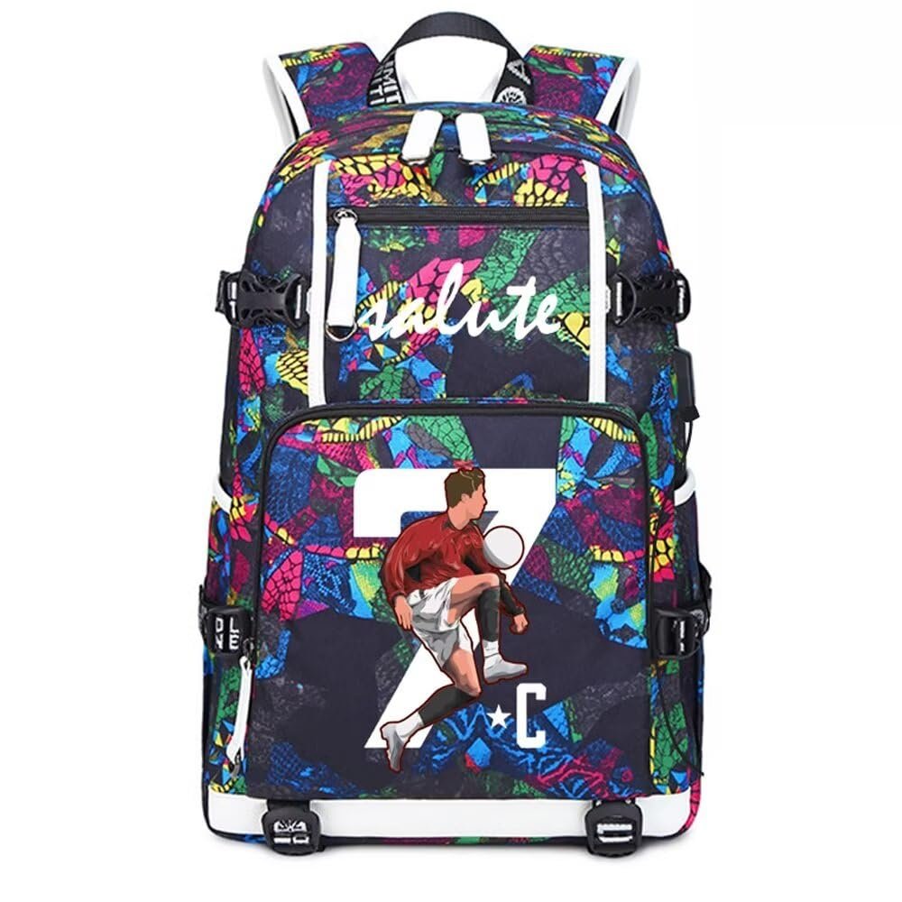 Soccer Player Star Cristiano Ronaldo Multifunction Backpack CR7 Travel Student Football Fans Bookbag For Men Women (P-Pattern 2)