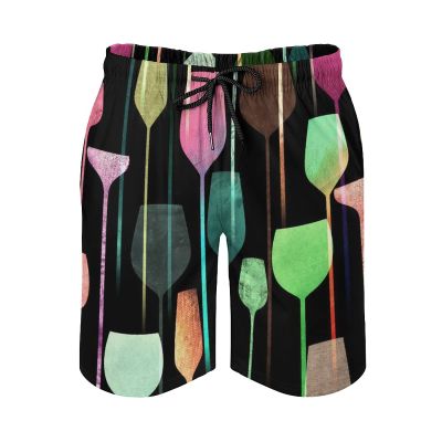 BAIKUTOUAN Wine Glass Cocktail Men's Beach Swim Trunks Quick Dry Surf Board Pants Shorts Funny