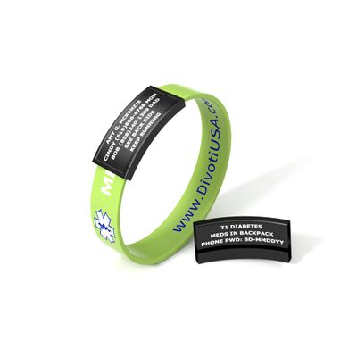 Divoti Ultra-Sleek Custom Engraved 13-mm Wide Silicone Sport Medical ID Wristband for Athletes PVD Black/Lime - Medium