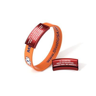 Divoti Ultra-Sleek Custom Engraved 13-mm Wide Silicone Sport Medical ID Wristband for Athletes Color Plated Red/Orange - Medium