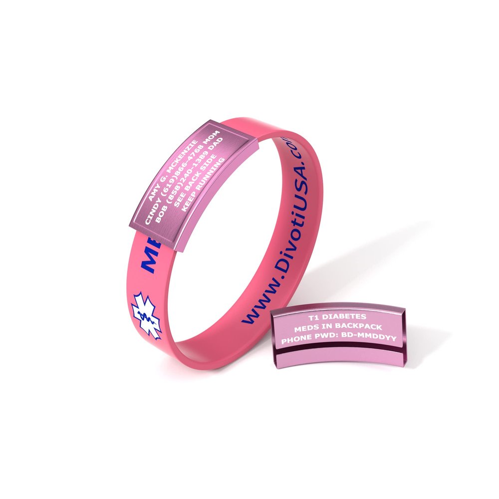 Divoti Ultra-Sleek Custom Engraved 13-mm Wide Silicone Sport Medical ID Wristband for Athletes Color Plated Pink/Pink - Medium