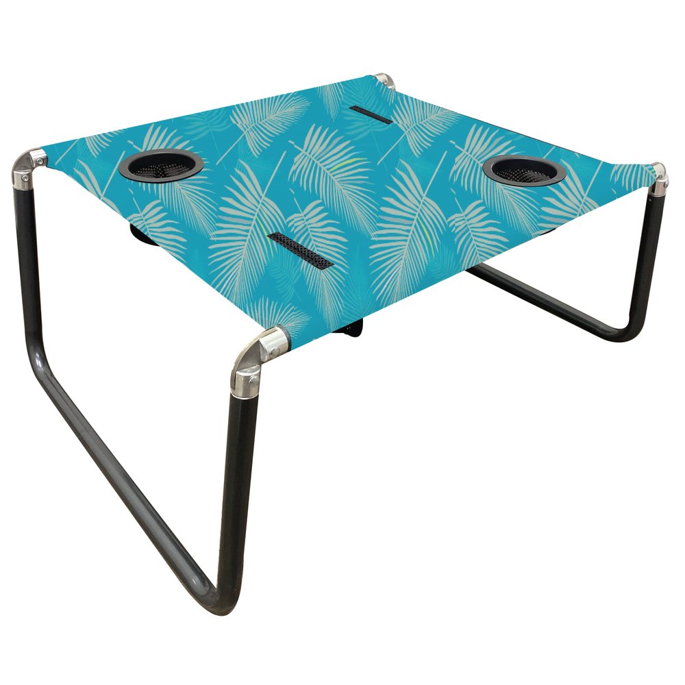 Neso Beach Table - Lightweight, Portable and Foldable Table for Beach, Camping and Outdoor Adventures - Stable Surface - with Cup Holder for Drinks and Phone Pockets - Aqua Fronds