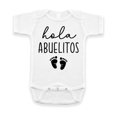 Pineapple Pancake Kids Hola Abuelitos Pregnancy Announcement Infant Bodysuit for Grandparents | Abuelo Y Abuela Gift (0-3 month, White)