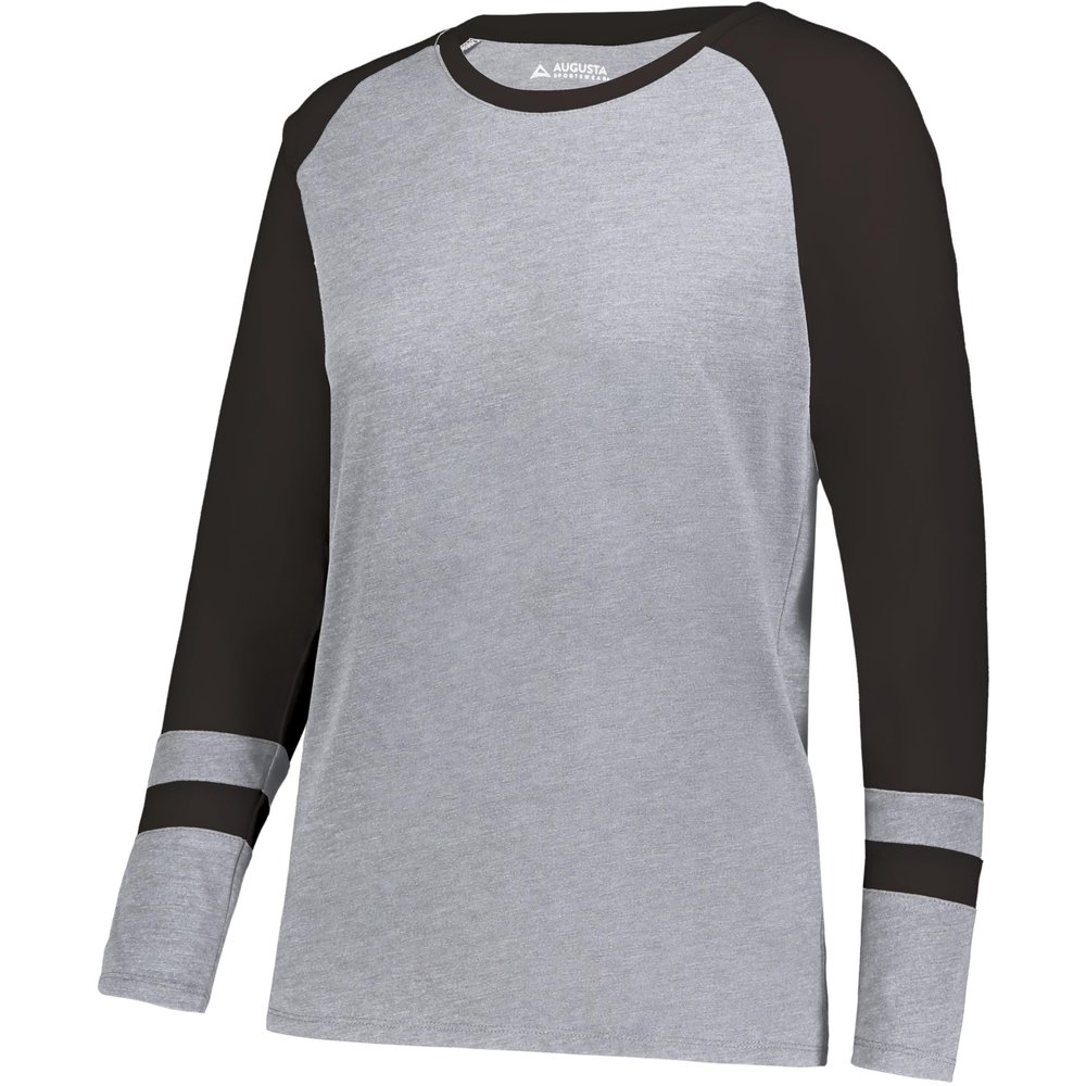 Augusta Sportswear Women's Fanatic 2.0 Long Sleeve Tee, Grey Heather/Black, 2XL