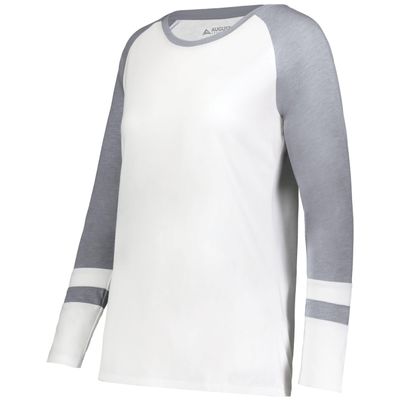 Augusta Sportswear Women's Fanatic 2.0 Long Sleeve Tee, White/Grey Heather, XXS