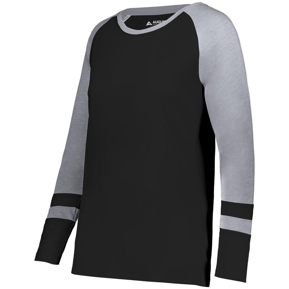 Augusta Sportswear Women's Fanatic 2.0 Long Sleeve Tee, Black/Grey Heather, S