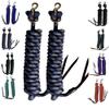 Majestic Ally 14' Pack of 2 Poly Training Lead Rope with Leather Popper for Horses & Livestock  14 Foot Long and 5/8 inch Thick - Replaceable Heavy-Duty Bolt Snap (Navy-Blue-White) view 3