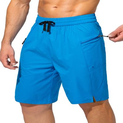 Men's Swim Trunks Quick Dry Board Shorts with Zipper Pockets Beach Shorts Bathing Suits for Men - No Mesh Liner(Lake Blue,L)