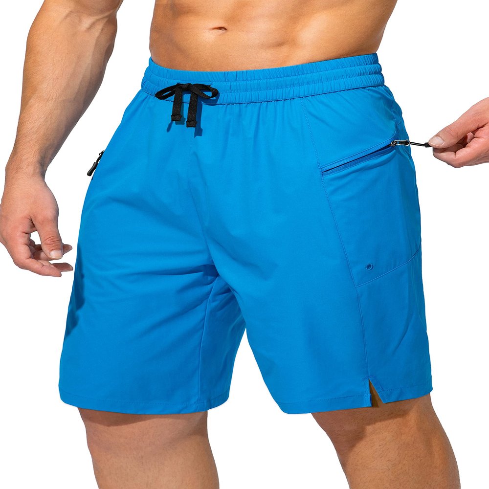 Men's Swim Trunks Quick Dry Board Shorts with Zipper Pockets Beach Shorts Bathing Suits for Men - No Mesh Liner(Lake Blue,L)