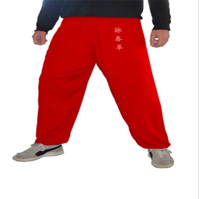 Kung Fu Pants Tai Chi and Wing Chun Bottoms Style for Women and Men Martial Arts Trousers Light and Smooth (WC Red Size XL)