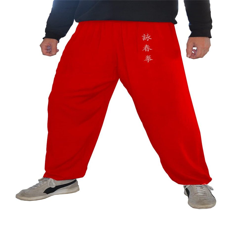 Kung Fu Pants Tai Chi and Wing Chun Bottoms Style for Women and Men Martial Arts Trousers Light and Smooth (WC Red Size XL)
