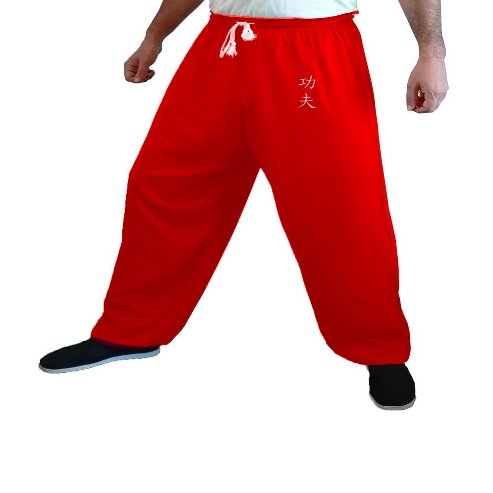 Kung Fu Pants Tai Chi and Wing Chun Bottoms Style for Women and Men Martial Arts Trousers Light and Smooth (KF Red Size XL)