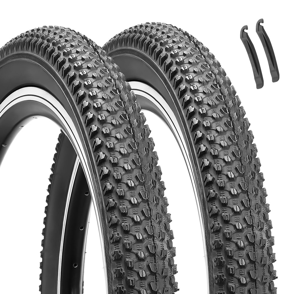 2-Pack 20-inch Mountain Bike Tires: Hycline 20x2.125 inch (57-406mm) Folding Replacement Puncture-Resistant Bicycle Tires with Pair Tire Levers for MTB Off-Road Bike