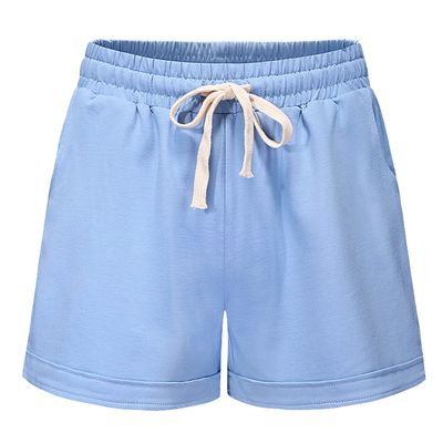 Fuwenni Women's Plus Size Shorts Summer Casual Elastic Waist Comfy Beach Shorts with Drawstring Sky Blue XXL