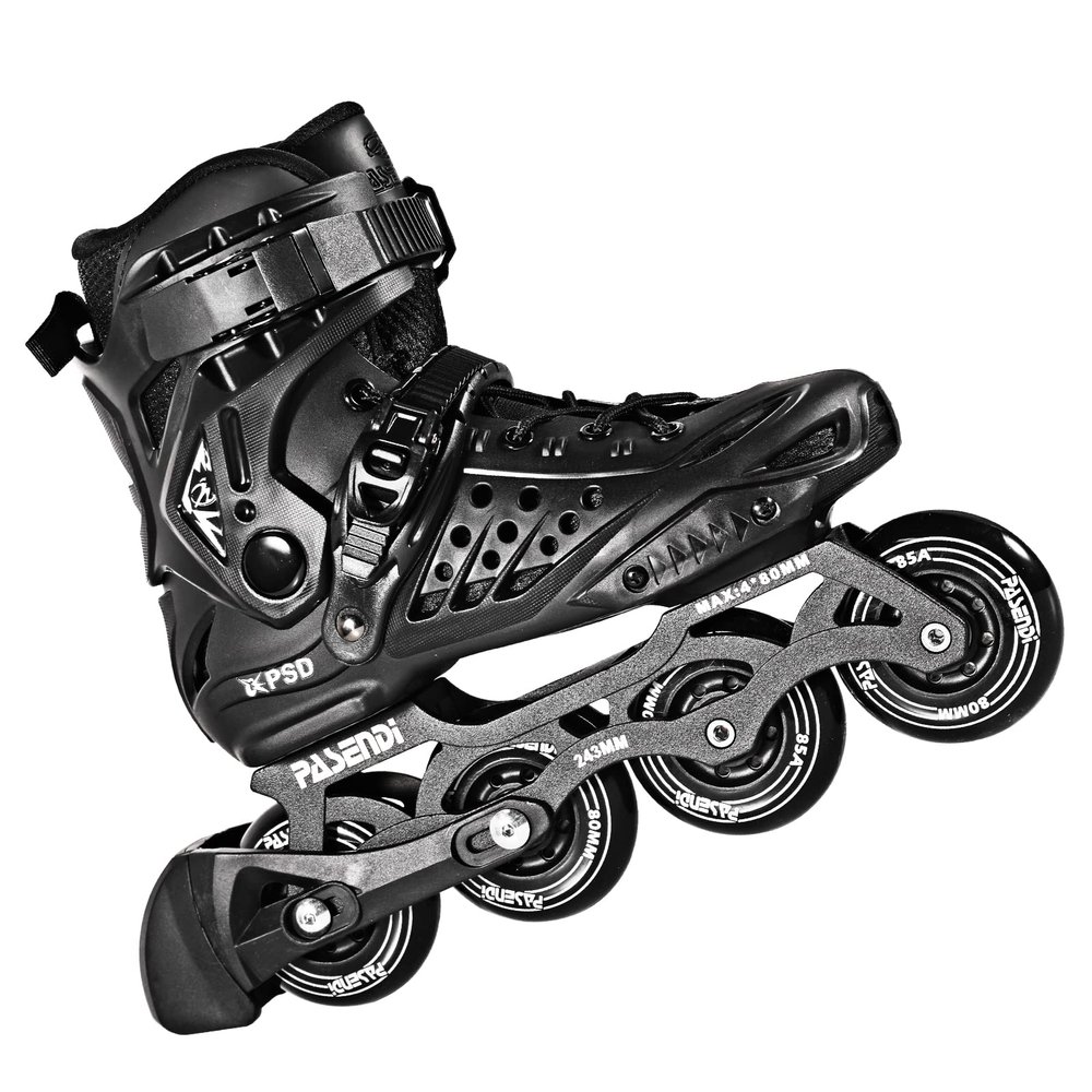 PASENDI Professional 4X80Mm Wheels Inline Skates,Outdoor Fitness Single Row Inline Skates for Adult Women Men, Black Adult Male.(US Men8-9/Women9-10/28CM,Black)