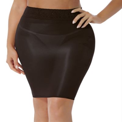 QinCiao Women Mesh Lace Bodycon Mini Skirt Club Wear Party Shiny Glossy Above Knee Pencil Skirt Black One Size