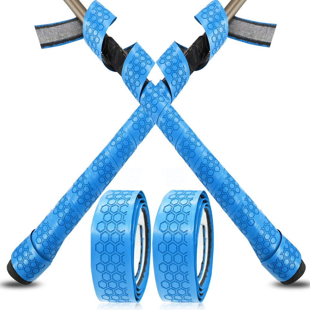 VEASAERS Bat Grip Tape Baseball Softball 2/4 Pack 40 inch 1.75mm Precut and Full Adhesive Back Pro Feel Soft Comfortable Tapes for Old Bats Handles (2 Pcs-Blue Hexagon)