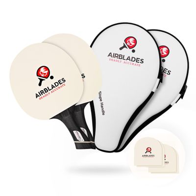 AIRBLADES Professional Ping Pong Paddles Set of 2 + Two Spare Rubbers | Pro Table Tennis Racket with Hard Carry Case |Ergonomic Handle | 5 Blades of Wood with Premium Rubber and Sponge