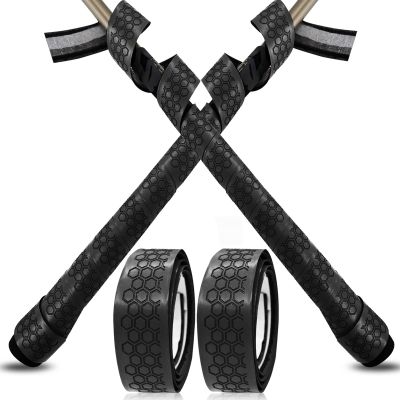 VEASAERS Bat Grip Tape Baseball Softball 2/4 Pack 40 inch 1.75mm Precut and Full Adhesive Back Pro Feel Soft Comfortable Tapes for Old Bats Handles (2 Pcs-Black Hexagon)